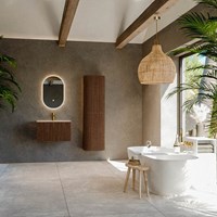 KURVE-DLUX 70cm meubles de salle de bains couleur Walnut avec 1 tiroir et 0 portes. Lavabo BIG SMALL Centrée 1 trou pour robinetter, couleur Nata.-3