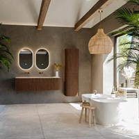 KURVE-DLUX 145cm mobili da bagno curva Destra colore Walnut con 1 cassetto e 1 porta. Lavabo BIG LARGE Sinistra senza foro per il rubinetto, colore Nata.-3