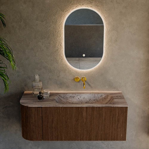 KURVE-DLUX 115cm mueble de baño curva Izquierda color Walnut con 1 cajón y 1 puerta. Lavabo BIG SMALL Derecho sin orificio Oza.-2