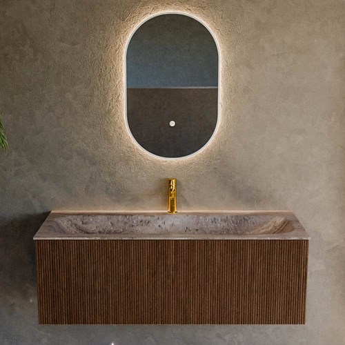 KURVE-DLUX 120cm meubles de salle de bains couleur Walnut avec 1 tiroir et 0 portes. Lavabo BIG LARGE Centrée 1 trou pour robinetter, couleur Oza.-2