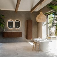 KURVE-DLUX 145cm mobili da bagno curva Sinistra colore Walnut con 1 cassetto e 1 porta. Lavabo BIG LARGE Destra senza foro per il rubinetto, colore Oza.-3