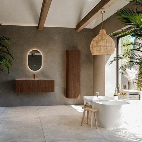 KURVE-DLUX 120cm meubles de salle de bains couleur Walnut avec 1 tiroir et 0 portes. Lavabo BIG LARGE Centrée 1 trou pour robinetter, couleur Oza.-3