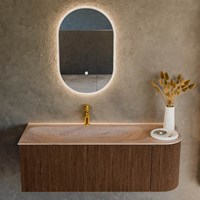 KURVE-DLUX 125cm mueble de baño curva Derecha color Walnut con 1 cajón y 1 puerta. Lavabo BIG MEDIUM Izquierda 1 orificio Saba.-2