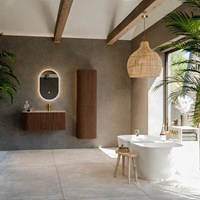 KURVE-DLUX 95cm mueble de baño curva Izquierda color Walnut con 1 cajón y 1 puerta. Lavabo BIG SMALL Derecho 1 orificio Saba.-3