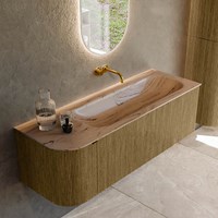 KURVE-DLUX 135cm mobili da bagno curva Sinistra colore Dusk con 1 cassetto e 1 porta. Lavabo BIG MEDIUM Destra senza foro per il rubinetto, colore Arena.
