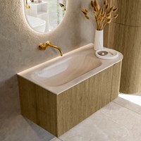 KURVE-DLUX 95cm mueble de baño curva Derecha color Dusk con 1 cajón y 1 puerta. Lavabo BIG SMALL Izquierda sin orificio Meli.