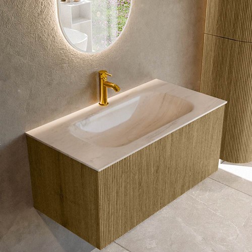 KURVE-DLUX 90cm badmeubel kleur Dusk met 1 lade en 0 deuren. Wastafel BIG SMALL Midden 1 kraangat Meli.