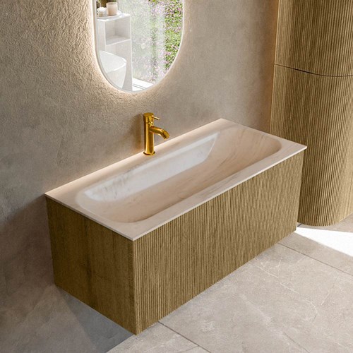 KURVE-DLUX 100cm meubles de salle de bains couleur Dusk avec 1 tiroir et 0 portes. Lavabo BIG MEDIUM Centrée 1 trou pour robinetter, couleur Meli.