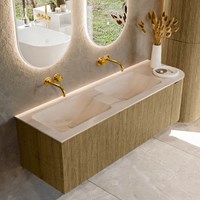 KURVE-DLUX 145cm mobili da bagno curva Destra colore Dusk con 1 cassetto e 1 porta. Lavabo LEAF Doppio / Sinistra senza foro per il rubinetto, colore Meli.