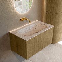 KURVE-DLUX 80cm bathroom vanity set color Dusk with 1 drawer and 0 doors. Vanity top BIG SMALL Center without tab hole, color Nata.