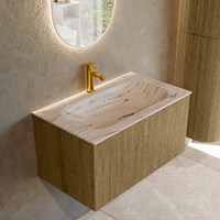 KURVE-DLUX 80cm mueble de baño color Dusk con 1 cajón y sin puerta. Lavabo BIG SMALL Centro 1 orificio Nata.