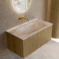 KURVE-DLUX 90cm mobili da bagno colore Dusk con 1 cassetto e 0 porte. Lavabo BIG SMALL Centro senza foro per il rubinetto, colore Nata.