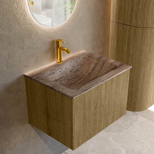 KURVE-DLUX 60cm bathroom vanity set color Dusk with 1 drawer and 0 doors. Vanity top CLOUD Center 1 tab hole, color Oza.