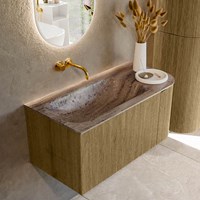 KURVE-DLUX 95cm meubles de salle de bains courbe Droite couleur Dusk avec 1 tiroir et 1 porte. Lavabo BIG SMALL Gauche sans trou pour robinet, couleur Oza.