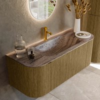 KURVE-DLUX 120cm mueble de baño curva Izquierda + Derecha color Dusk con 1 cajón y 2 puertas. Lavabo BIG SMALL Centro 1 orificio Oza.