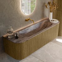 KURVE-DLUX 150cm mueble de baño curva Izquierda + Derecha color Dusk con 1 cajón y 2 puertas. Lavabo BIG MEDIUM Centro sin orificio Oza.