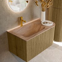 KURVE-DLUX 85cm mobili da bagno curva Destra colore Dusk con 1 cassetto e 1 porta. Lavabo CLOUD Sinistra 1 foro per rubinetto, colore Saba.