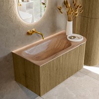 KURVE-DLUX 95cm mobili da bagno curva Destra colore Dusk con 1 cassetto e 1 porta. Lavabo BIG SMALL Sinistra senza foro per il rubinetto, colore Saba.