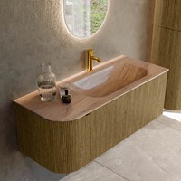 KURVE-DLUX 115cm mobili da bagno curva Sinistra colore Dusk con 1 cassetto e 1 porta. Lavabo BIG SMALL Destra 1 foro per rubinetto, colore Saba.