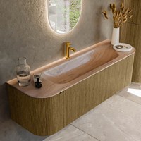 KURVE-DLUX 150cm badmöbel kurve Links + Rechts farbe Dusk mit 1 schublade und 2 türen. Einbauwaschbecken BIG MEDIUM Mittig 1 hahnloch Saba.
