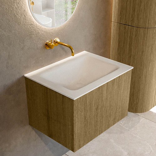 KURVE 60cm meubles de salle de bains couleur Dusk avec 1 tiroir et 0 portes. Lavabo CLOUD Centrée sans trou pour robinet, couleur Talc.