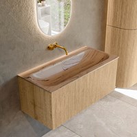 KURVE-DLUX 100cm badmeubel kleur Oak met 1 lade en 0 deuren. Wastafel BIG MEDIUM Midden zonder kraangat Arena.