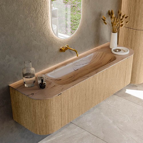 KURVE-DLUX 160cm badmöbel kurve Links + Rechts farbe Oak mit 1 schublade und 2 türen. Einbauwaschbecken BIG MEDIUM Mittig kein hahnloch Arena.