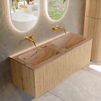 KURVE-DLUX 120cm badmeubel kleur Oak met 1 lade en 0 deuren. Wastafel LEAF Dubbel zonder kraangat Arena.