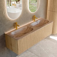 KURVE-DLUX 140cm badmeubel kleur Oak met 2 lades en 0 deuren. Wastafel STOR SMALL Dubbel 2 kraangaten Arena.