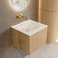 KURVE-DLUX 50cm mobili da bagno colore Oak con 1 cassetto e 0 porte. Lavabo GRUNNE Centro senza foro per il rubinetto, colore Frappe.