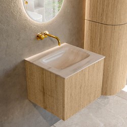 KURVE-DLUX 50cm mobili da bagno colore Oak con 1 cassetto e 0 porte. Lavabo GRUNNE Centro senza foro per il rubinetto, colore Meli.