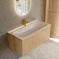 KURVE-DLUX 100cm badmeubel kleur Oak met 1 lade en 0 deuren. Wastafel BIG MEDIUM Midden 1 kraangat Meli.