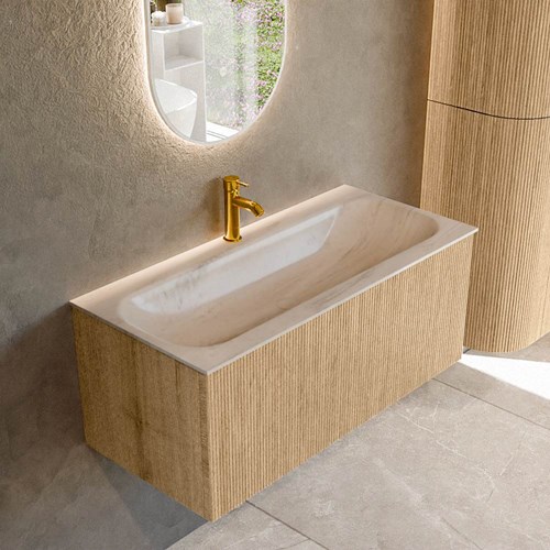 KURVE-DLUX 100cm badmeubel kleur Oak met 1 lade en 0 deuren. Wastafel BIG MEDIUM Midden 1 kraangat Meli.