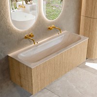 KURVE-DLUX 120cm badmeubel kleur Oak met 1 lade en 0 deuren. Wastafel BIG LARGE Midden zonder kraangat Meli.