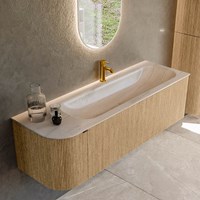 KURVE-DLUX 145cm badmöbel kurve Links farbe Oak mit 1 schublade und 1 tür. Einbauwaschbecken BIG LARGE Rechts 1 hahnloch Meli.