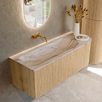 KURVE-DLUX 125cm badmöbel kurve Rechts farbe Oak mit 1 schublade und 1 tür. Einbauwaschbecken BIG MEDIUM Links kein hahnloch Nata.