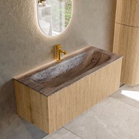 KURVE-DLUX 110cm meubles de salle de bains couleur Oak avec 1 tiroir et 0 portes. Lavabo BIG MEDIUM Centrée 1 trou pour robinetter, couleur Oza.