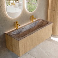 KURVE-DLUX 120cm bathroom vanity set color Oak with 1 drawer and 0 doors. Vanity top BIG LARGE Center 2 tab holes, color Oza.