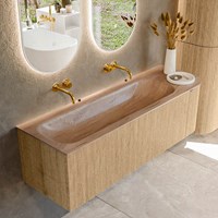 KURVE-DLUX 145cm mueble de baño curva Derecha color Oak con 1 cajón y 1 puerta. Lavabo BIG LARGE Izquierda sin orificio Saba.