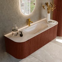 KURVE-DLUX 140cm mueble de baño curva Izquierda + Derecha color Ruby con 1 cajón y 2 puertas. Lavabo BIG SMALL Centro 1 orificio Meli.