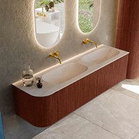 KURVE-DLUX 165cm mueble de baño curva Izquierda color Ruby con 2 cajones y 1 puerta. Lavabo STOR SMALL Doble / Derecho sin orificio Meli.
