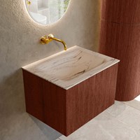 KURVE-DLUX 60cm meubles de salle de bains couleur Ruby avec 1 tiroir et 0 portes. Lavabo CLOUD Centrée sans trou pour robinet, couleur Nata.