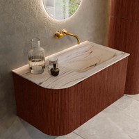 KURVE-DLUX 85cm badmöbel kurve Links farbe Ruby mit 1 schublade und 1 tür. Einbauwaschbecken CLOUD Rechts kein hahnloch Nata.