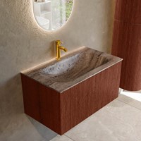 KURVE-DLUX 80cm meubles de salle de bains couleur Ruby avec 1 tiroir et 0 portes. Lavabo BIG SMALL Centrée 1 trou pour robinetter, couleur Oza.