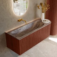 KURVE-DLUX 125cm mobili da bagno curva Destra colore Ruby con 1 cassetto e 1 porta. Lavabo BIG MEDIUM Sinistra senza foro per il rubinetto, colore Oza.