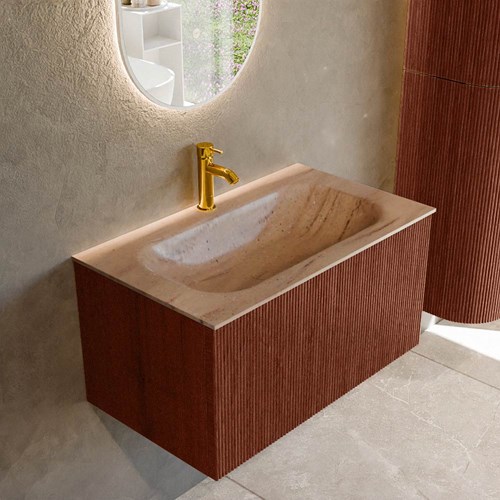 KURVE-DLUX 80cm meubles de salle de bains couleur Ruby avec 1 tiroir et 0 portes. Lavabo BIG SMALL Centrée 1 trou pour robinetter, couleur Saba.