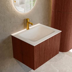 KURVE 60cm mobili da bagno colore Ruby con 1 cassetto e 0 porte. Lavabo CLOUD Centro 1 foro per rubinetto, colore Talc.