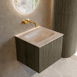 KURVE-DLUX 50cm mobili da bagno colore Shadow con 1 cassetto e 0 porte. Lavabo GRUNNE Centro senza foro per il rubinetto, colore Meli.