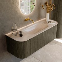 KURVE-DLUX 130cm badmeubel ronding Links + Rechts kleur Shadow met 1 lade en 2 deuren. Wastafel BIG SMALL Midden zonder kraangat Meli.