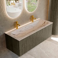 KURVE-DLUX 120cm bathroom vanity set color Shadow with 1 drawer and 0 doors. Vanity top BIG LARGE Center 2 tab holes, color Nata.